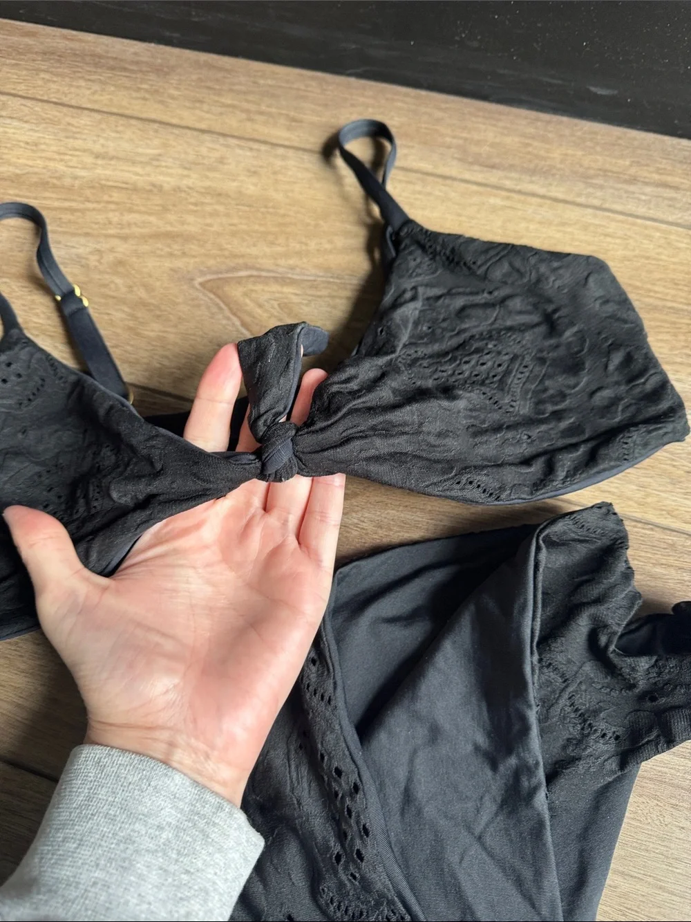 l*space Black Embroidered Tie Bikini Set